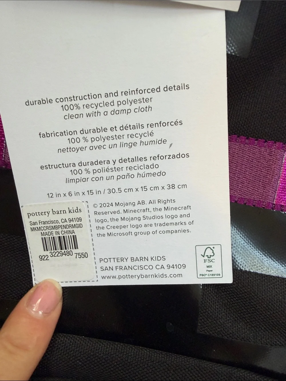 Pottery Barn Kids Black Backpack with Bright Pink Pixel Accents